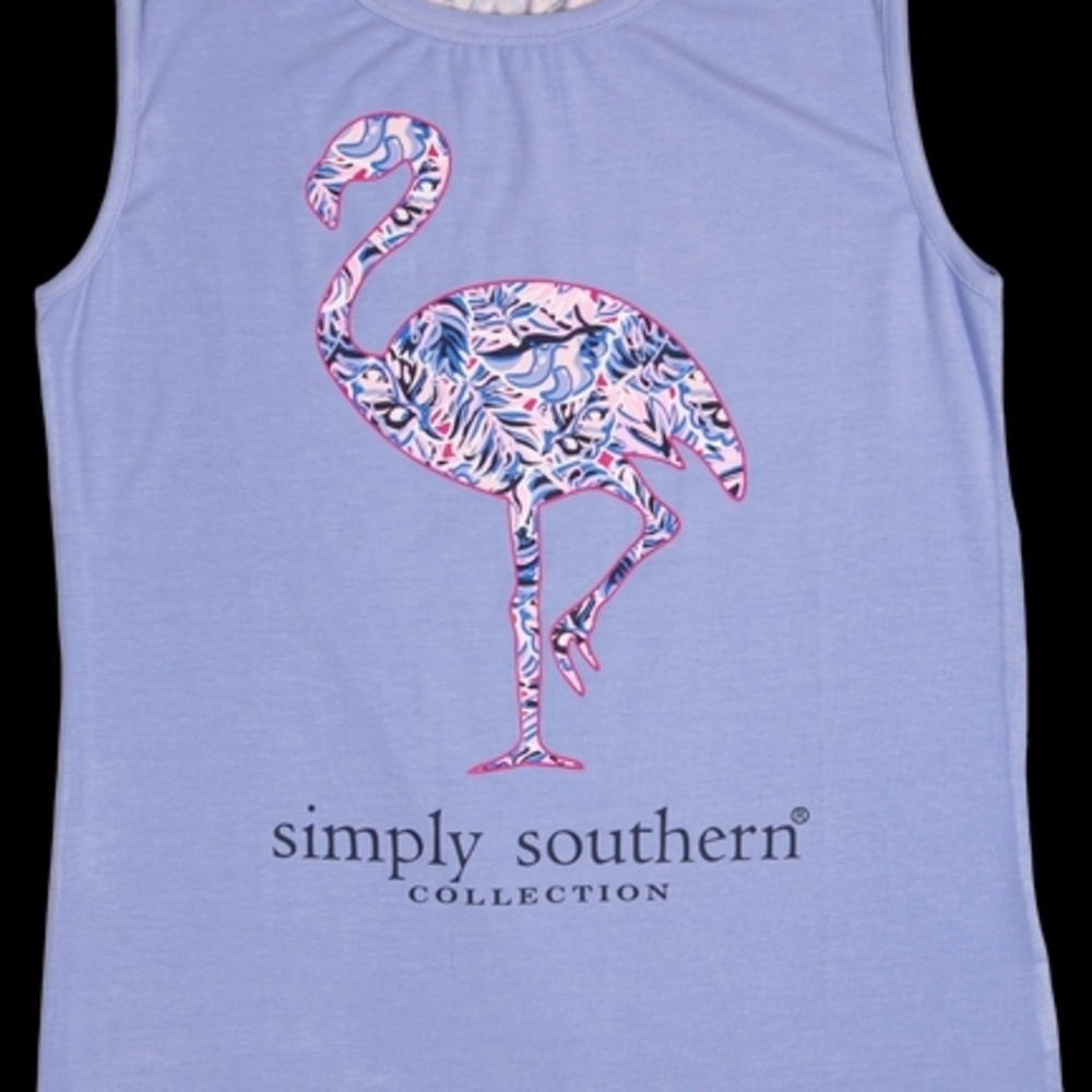 Simply Southern Palm Leaf Pink Flamingo Tank Top NWT - Picture 2 of 9